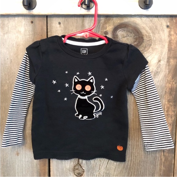 babyGap Black Cat Graphic Long Sleeve Tee Size 2 Years Toddler - Picture 1 of 12